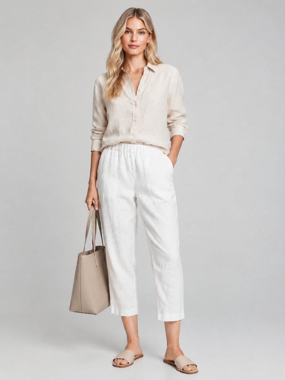 J. Jill Cropped Pullon Linen Capri Pant White Large #A4731